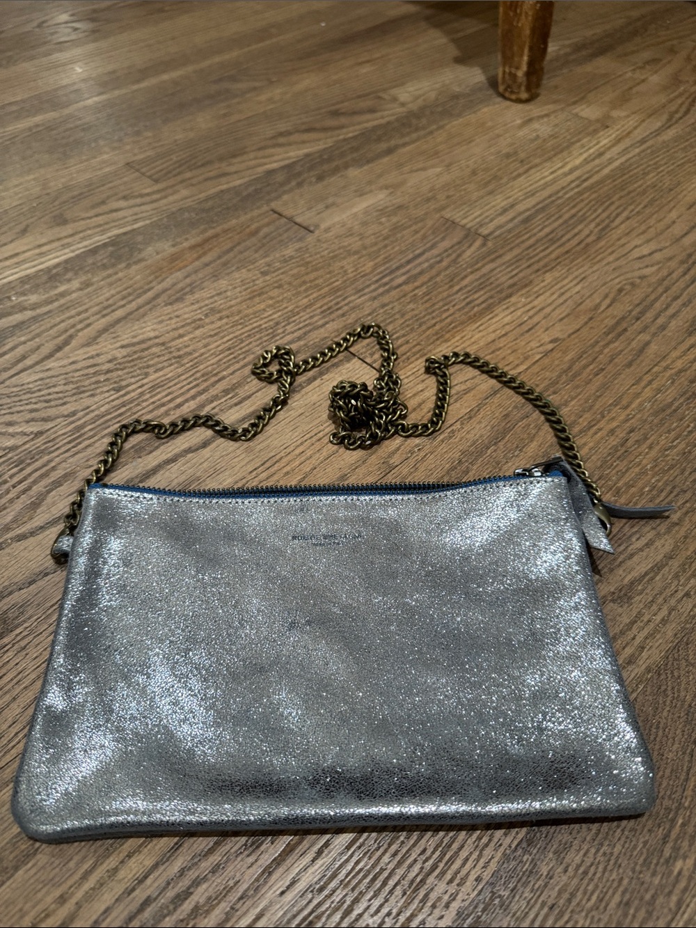 Rue De Bretagne Paris  Silver Metallic Leather Crossbody Bag Purse